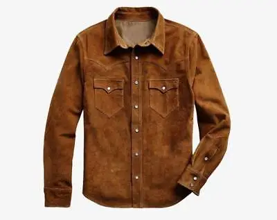 Men Suede Leather Trucker Premium Western Wear Shirt - Suede Leather Shirt • $59.99