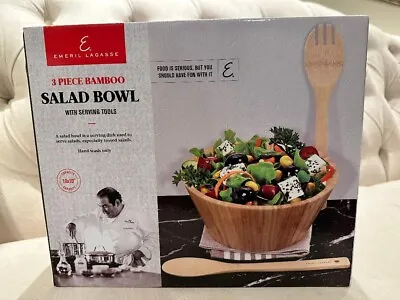 NEW! Emeril Lagasse 3 Piece Bamboo Salad Bowl Serving Set Cooking Spoon • $19.99