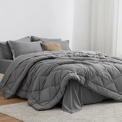 Love's Cabin King Size Comforter Set Dark Grey 7 Pieces King Bed In A Bag All • $70.69