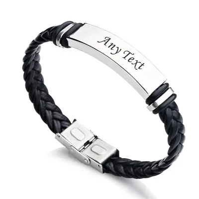 £6.99 • Buy Personalised Mens Leather Bracelet  Gift For Dad Daddy Father Christams Gifts