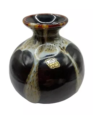 Vintage Otagiri Pottery Bud Vase Brown Drip Glaze Round Mid Century Modern Japan • $29.99
