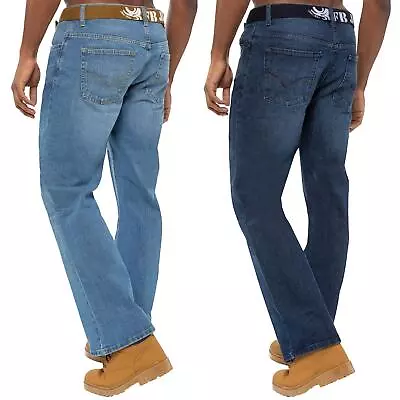 Mens Bootcut Jeans Wide Leg Flared Denim Trouser Belted Pants All UK Waist Sizes • £19.99