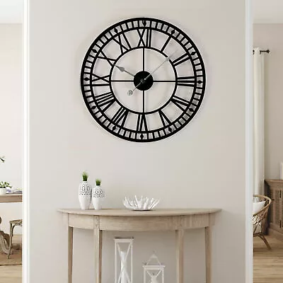 $34.19 • Buy 50/80cm Large Wall Clock Roman Numerals Giant Round Face Black Outdoor Garden AU