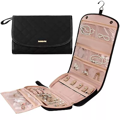 Travel Jewelry Organizer Roll With Zipper Pockets Large Hanging Jewelry Roll ... • $17.92