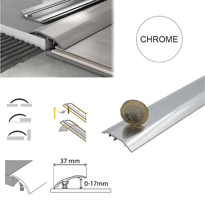 Chrome Door Bars Threshold Strip Transition Trim Laminate T Bar Adjustable  • £12.99
