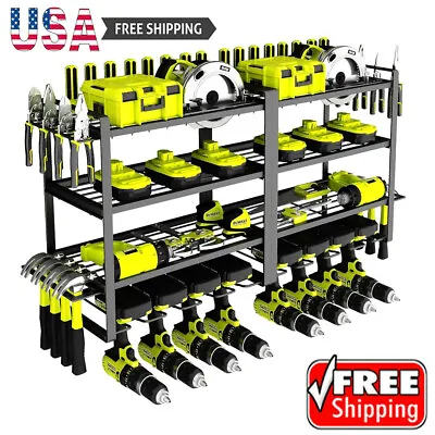 Power Tool Organizer 8 Drill Holder Wall Mount 4 Layer Garage Storage Rack Black • $71.98