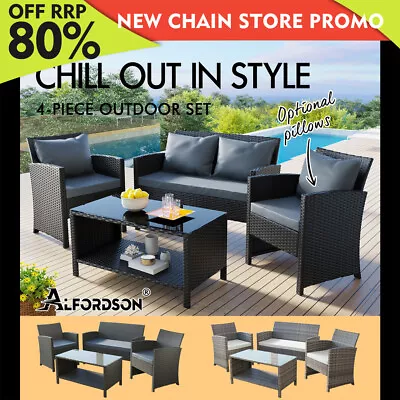 ALFORDSON Outdoor Furniture 4PCS Garden Patio Dining Chairs Table Set Wicker • $364.79