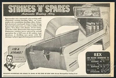 1947 Rex Strikes N Spares Coin-op Arcade Bowling Alley Game Machine Photo Ad • $29.97