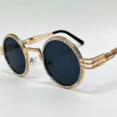 Men Rapper Sunglasses Black Lens Luxury Punk Eye Wear Gold Metal Circle Frame • $14.99