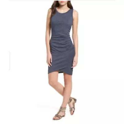 Leith Dress Women Small Dress Bodycon Sleeveless Ruched Side Heather Blue Navy • $24.99