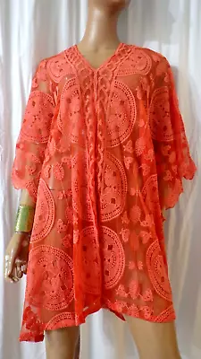 Nwt Sol + Sea Fits 2x To 4x Roomy Sheer Mesh Embroidered Tunic Top Bust 72  • $18.99