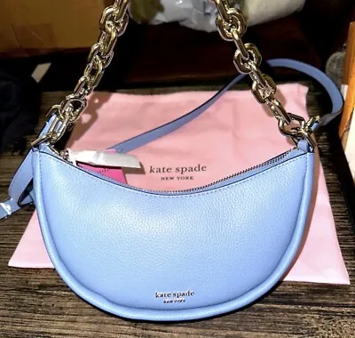 Kate Spade Smile Small Leather Chain Shoulder Bag Crossbody Clutch ~NWT~ Blue • $109.94