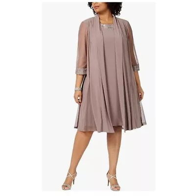 R & M Richards Womens Plus 22W Taupe Embellished Dress 2 Pieces NWT BX67 • $40