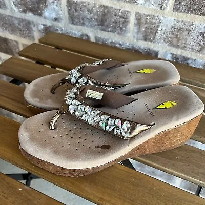 Volatile Beaded Sandals Womens Size 8 Brown Bedazzled Jewels Flip Flops Shoes • $5