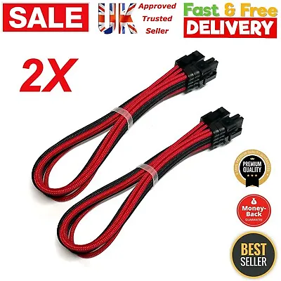 £7.95 • Buy 8 Pin PCI-E GPU Black Red Sleeved Custom Mod Extension Cable 30cm-  2 PACK Braid