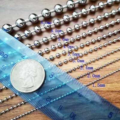 BEAD Chain S.steel Silver Round Ball Chain DIY Jewelry Making In Bulk 1.5--12mm • $149.49