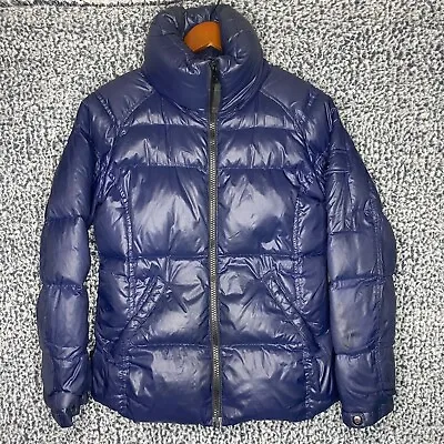 S13 New York Blue Nylon Duck Down Collared Short Puffer Winter Jacket Size S • $38.80