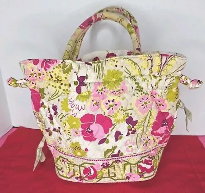 Vera Bradley Make Me Blush Pink Green Purse Tote Bag Floral Diagonal Side Pocket • $20.39