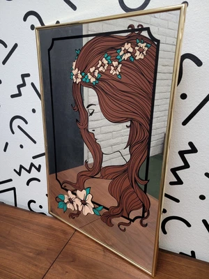 $68.50 • Buy Vtg Mid Century Deco Revival 80s Glam Painted Woman's Silhouette Wall Art Mirror