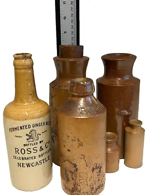 Antique Stoneware Bottles Including R Whites X 6 • £30