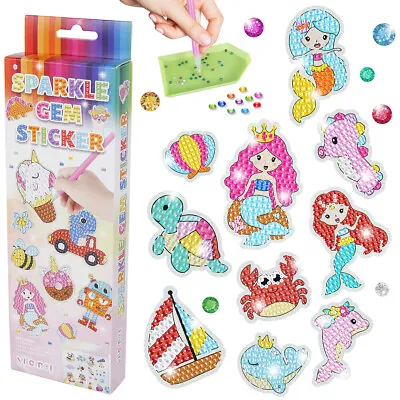 £7.69 • Buy Girls Sparkle Gem Sticker Diamond Painting Kit Unicorn Mermaid Art Stickers DIY