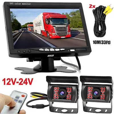 Truck Caravan Van 7  HD Monitor Dual Rear View Night Vision Reversing Camera Kit • £63.99