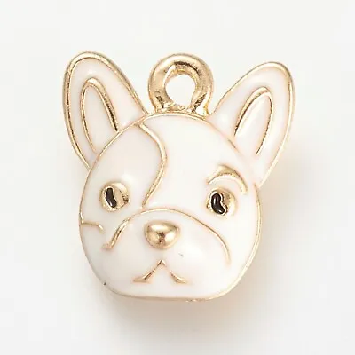 5 X French Bull Dog Shaped Charms White Gold Tone Pendant Enamel Charms UK • £2.55