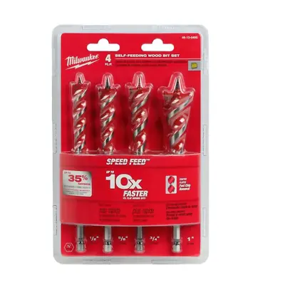 4-Piece Milwaukee SPEED FEED Auger Wood Drilling Bit Set Self-Feeding Power Tool • $42.28