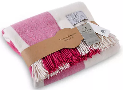 £77.99 • Buy Bronte Pastel Blockcheck Cerise Pink Red Merino Lambswool Wool Blanket Throw
