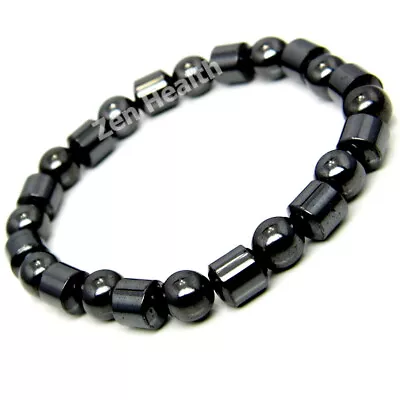 Magnetic Barrell & Round Hematite Stretch Beaded Bracelet Arthritis Pain Relief • £3.98