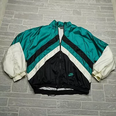 VINTAGE Nike Jacket Adult XL Green Windbreaker Full Zip Embroidered Logo 90's • $57.44