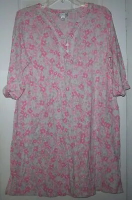 Miss Elaine Women's Large  3/4 Sleeve  Nightgown Gown  3-Button Lace Pink Floral • $11.99