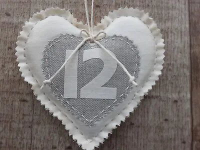 12th Silk Wedding Anniversary Shabby Chic Cream & Grey Love Heart Handmade Gift • £14.35