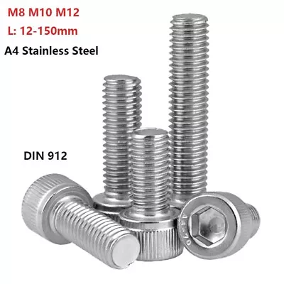 M8 M10 M12 Screws Allen Bolts Hex Socket Head Cap 316 Stainless Steel A4 DIN912 • $2.73