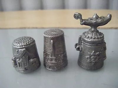 3 Vintage White Metal Novelty Thimbles • £3.99