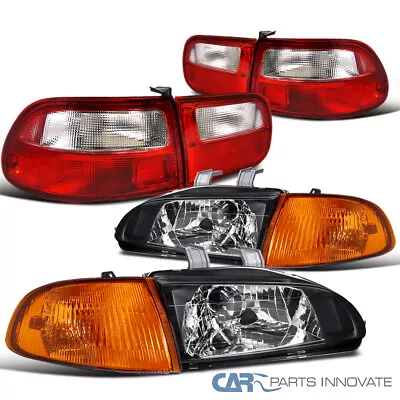 Fit 92-95 Honda Civic 3Dr HB Chrome Headlights+Amber Corner+Red Clear Tail Lamps • $155.66