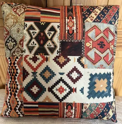 Mock Patchwork Orange & Brown Velvet Ethnic Boho  Cushion Cover New Handmade • £11.49