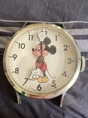 VINTAGE MICKEY MOUSE WATCH WALL CLOCK • WORKS • Welby By Elgin 10  Wide Electric • $12