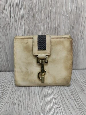 $45 • Buy Gucci Wallet Vintage BiFold Wallet Coin Purse Beige Tan Buckle Authentic Damaged