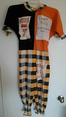 Old Home Spun Vintage Child Halloween Clown Costume Plaid & Patches ~ Homemade  • $49.95