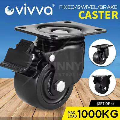 1/4X 3  Heavy Duty Fixed / Swivel / Brake Castors Wheels 1000KG Industry Casters • $19.99