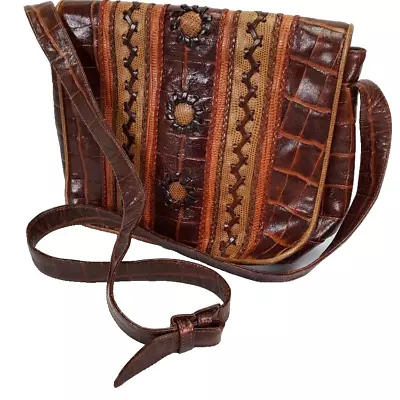 Sharif Purse Crossbody Bag Soft Brown Leather Boho Shoulder Strap Cross Body Vtg • $69.95