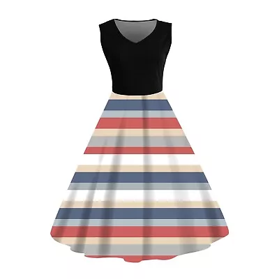 Dresses For Women 2024 Women's Striped Print Style Vest Sleeveless Side Zipper • $20.87
