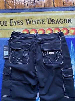 NWT True Religion Brand Jeans Men Sz 34x32 Cargo Pants Jet Black $159 Y2k Jnco • $69.99