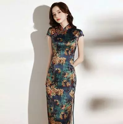 Women 2022 Floral Printed Slim Fit Retro Style Cheongsam Qipao Formal Dress B59 • $33.47