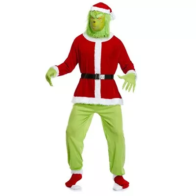 Christmas Adult Mens Costume The Grinch Santa Xmas Cosplay Fancy Dress Outfit • £15
