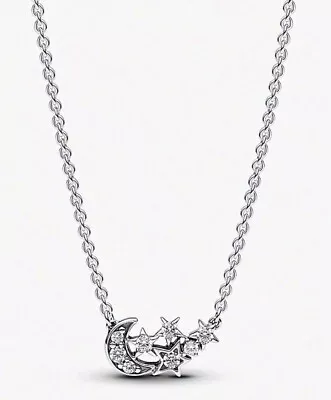 Sterling Silver 925 Pandora Sparkling Moon & Star Collier Necklace • £24.90