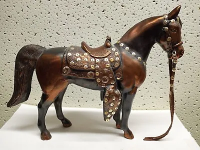 Vintage CAST METAL HORSE & SADDLE FIGURINE USA 9  X 10  • $40