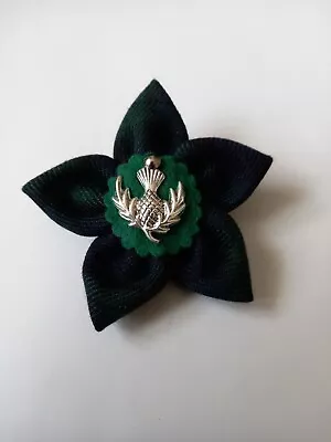 BLUE & GREEN (BLACKWATCH) TARTAN BROOCH. SILVER THISTLE ON GREEN FELT. 7cm  • £5.99