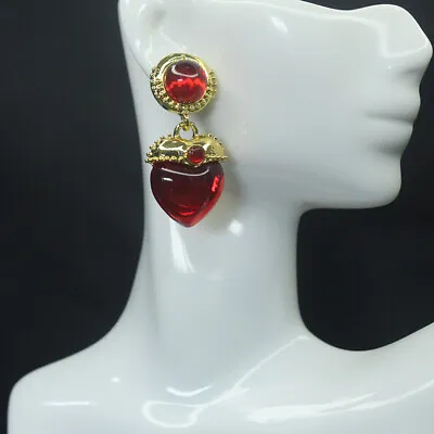 $7.19 • Buy Niche Vintage Versatile Red Love Pendant For Women's Brass Gold-Plated Earrings